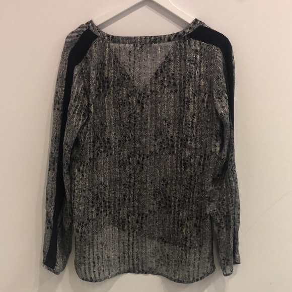 Ella Moss Platinum Print Stripe Sleeve Silk Henley - Picture 2 of 12